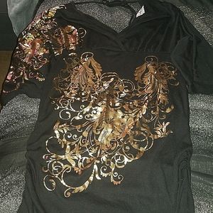 Black and Gold detailed v cut mini dress